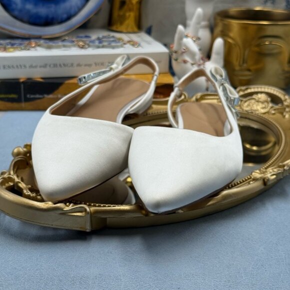 🆕 TED BAKER 🧿 NWOB Jane Bow Slingback Half d'Orsay Pointed Flat, White - Sz 8 - Picture 14 of 16